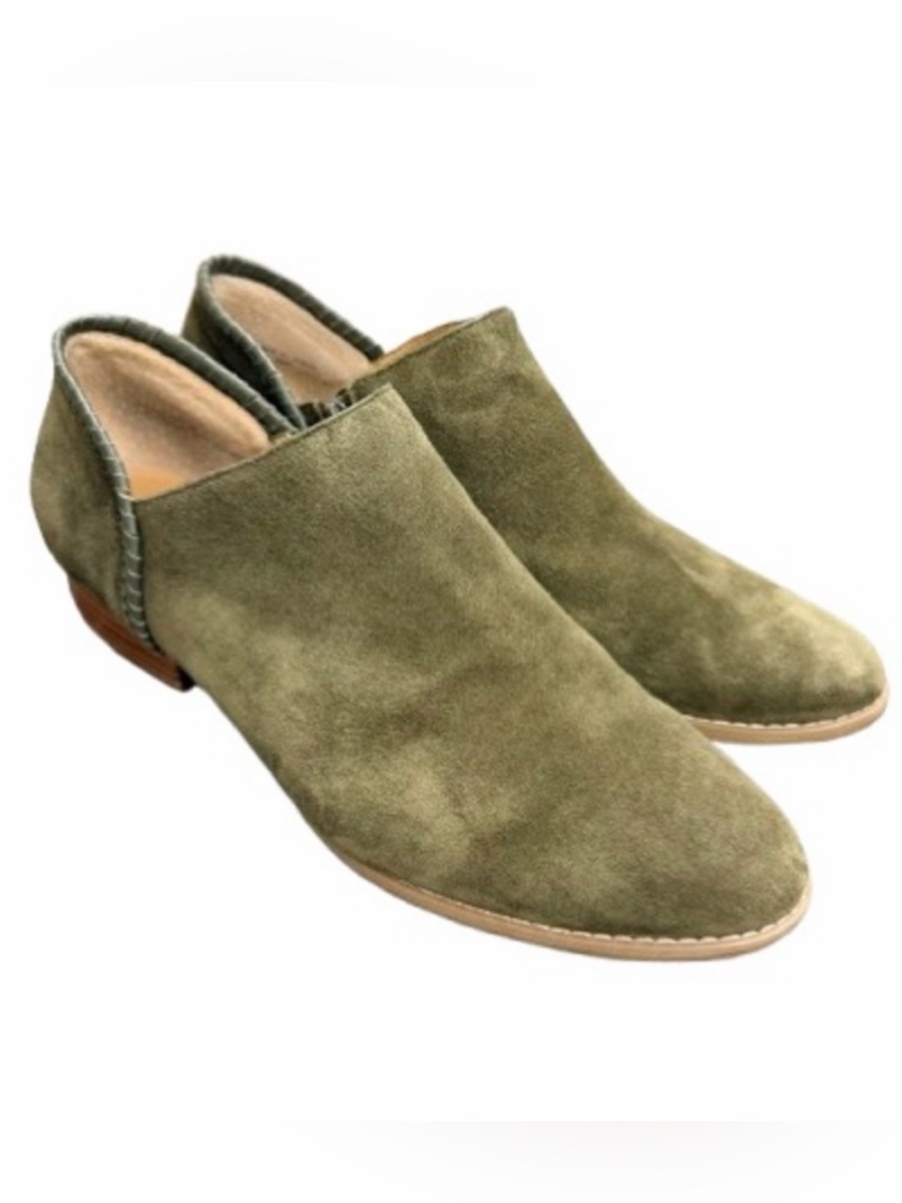Jack Rogers Avery Olive Green Suede Ankle Booties Size 10 Back Zip